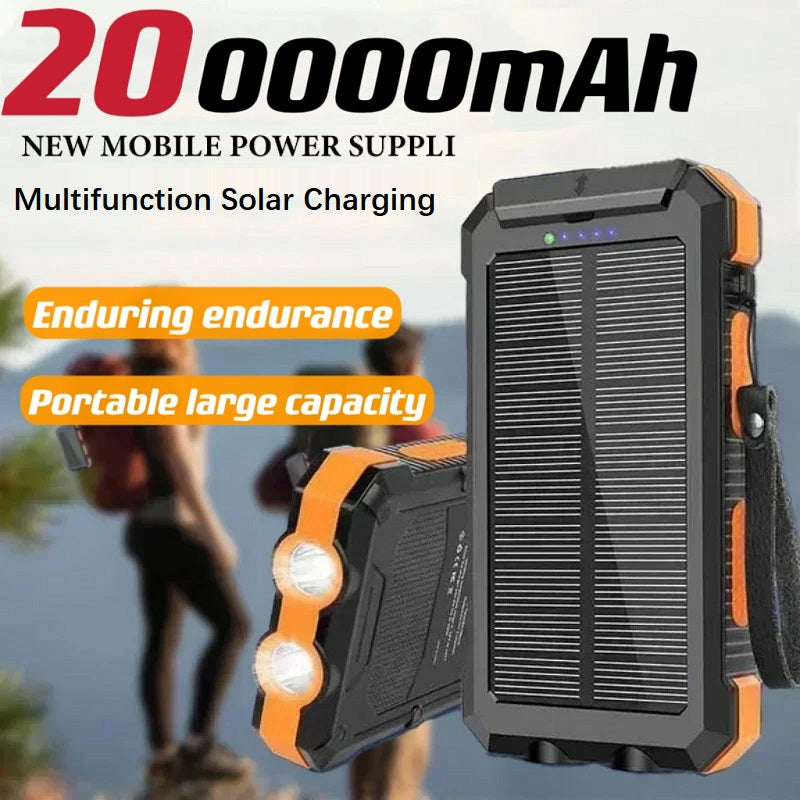 200000mAh Solar Power Bank Outdoor Wild Fishing Camping Large Capacity Backup Power Portable Waterproof Supply Rapid Charging