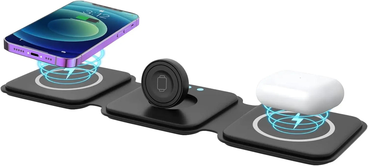 3 in 1 Magnetic Foldable Wireless Charger for Multiple Apple Devices Charging