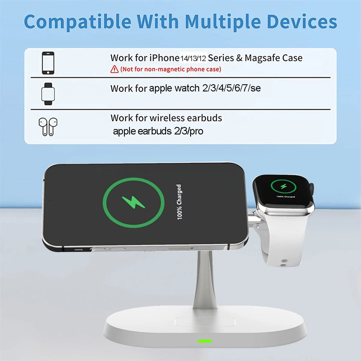 100W 3 in 1 Wireless Charger For iPhone 12 13 14 15 for Magsafe Charger Airpods Pro Apple Watch 9 8 7 6 QI Fast Charging Station